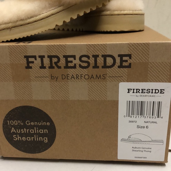 Fireside by Dearfoams Auburn Genuine Shearling Thong Slipper Natural - Picture 3 of 4